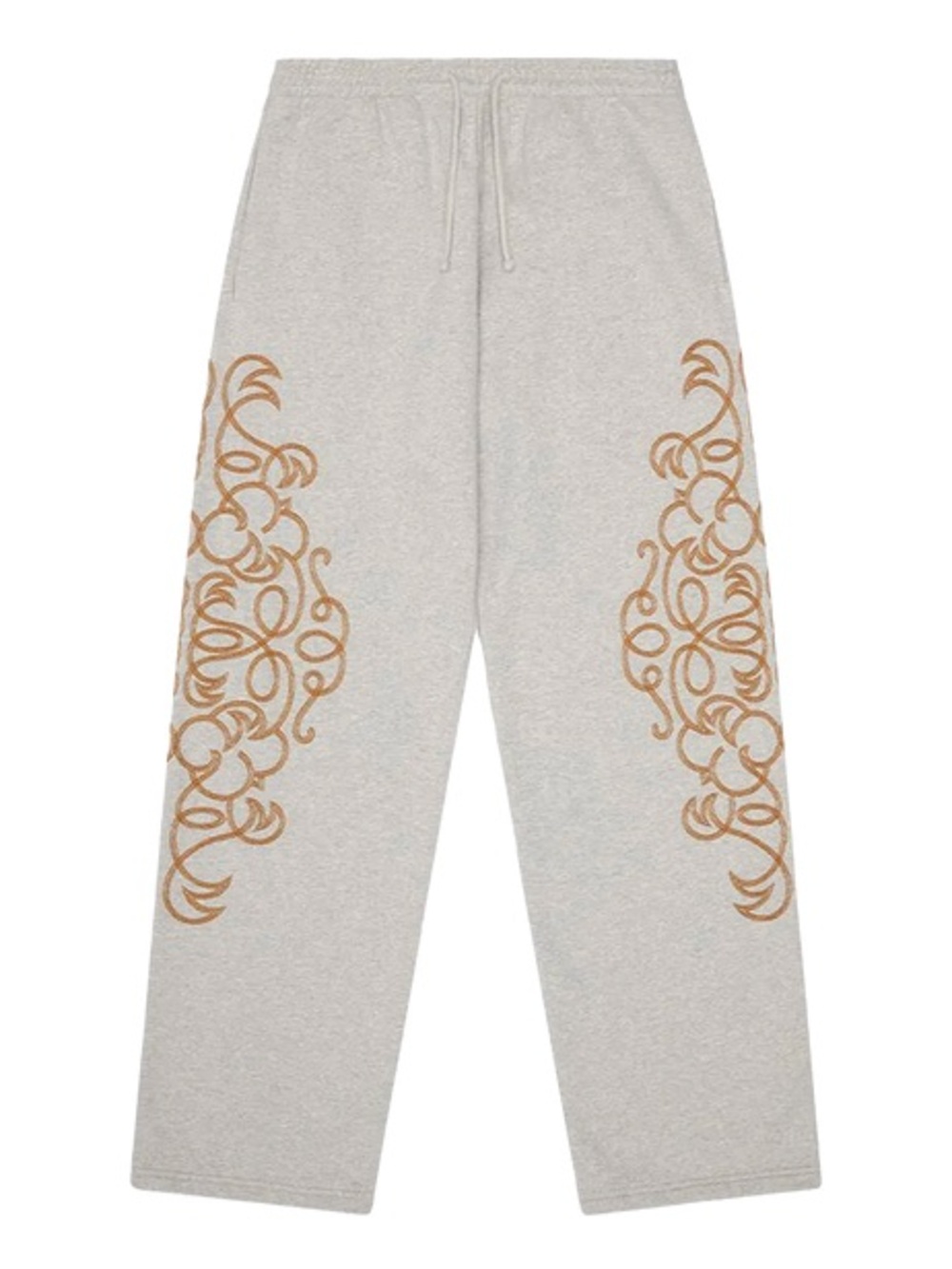 Light Gray Men's Joggers with Brown Scroll Side Embroidery